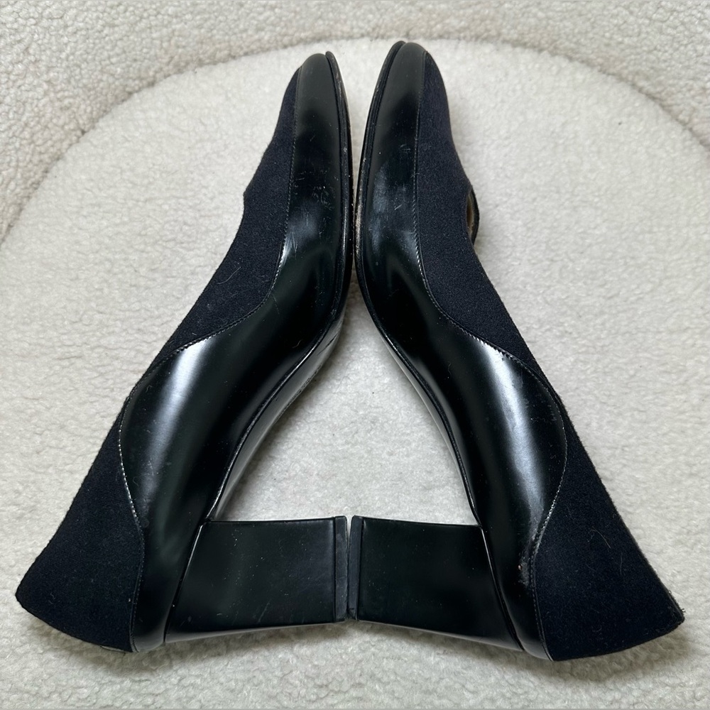 Salvatore Ferragamo Black Suede & Leather Block Heel Pumps Preppy Money 9.5 - Picture 4 of 12